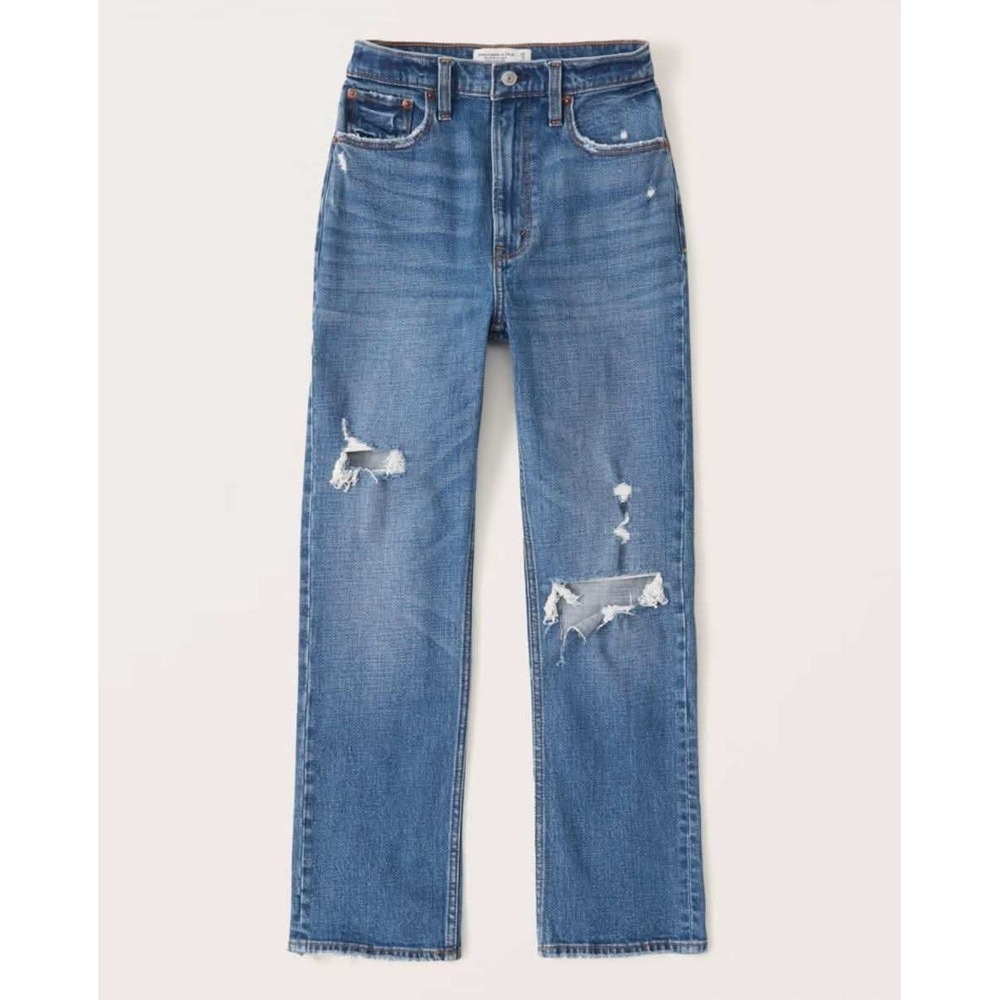Abercrombie & Fitch‎ Ankle Straight Jeans Women 28 6R Blue Distressed